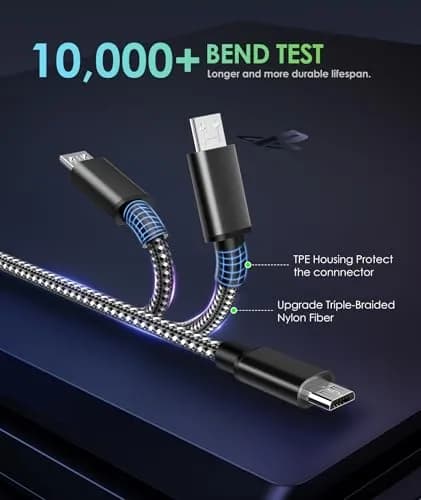 6amLifestyle PS4 Charger Cable for Controller, 2 Pack 10ft Micro USB Cord | Fast Charging & Data Sync thumbnail 3