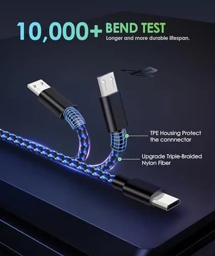 6amLifestyle 2 Pack 10ft (3m) Micro USB Charging Cables | Braided Nylon for PS4 Controllers thumbnail 3