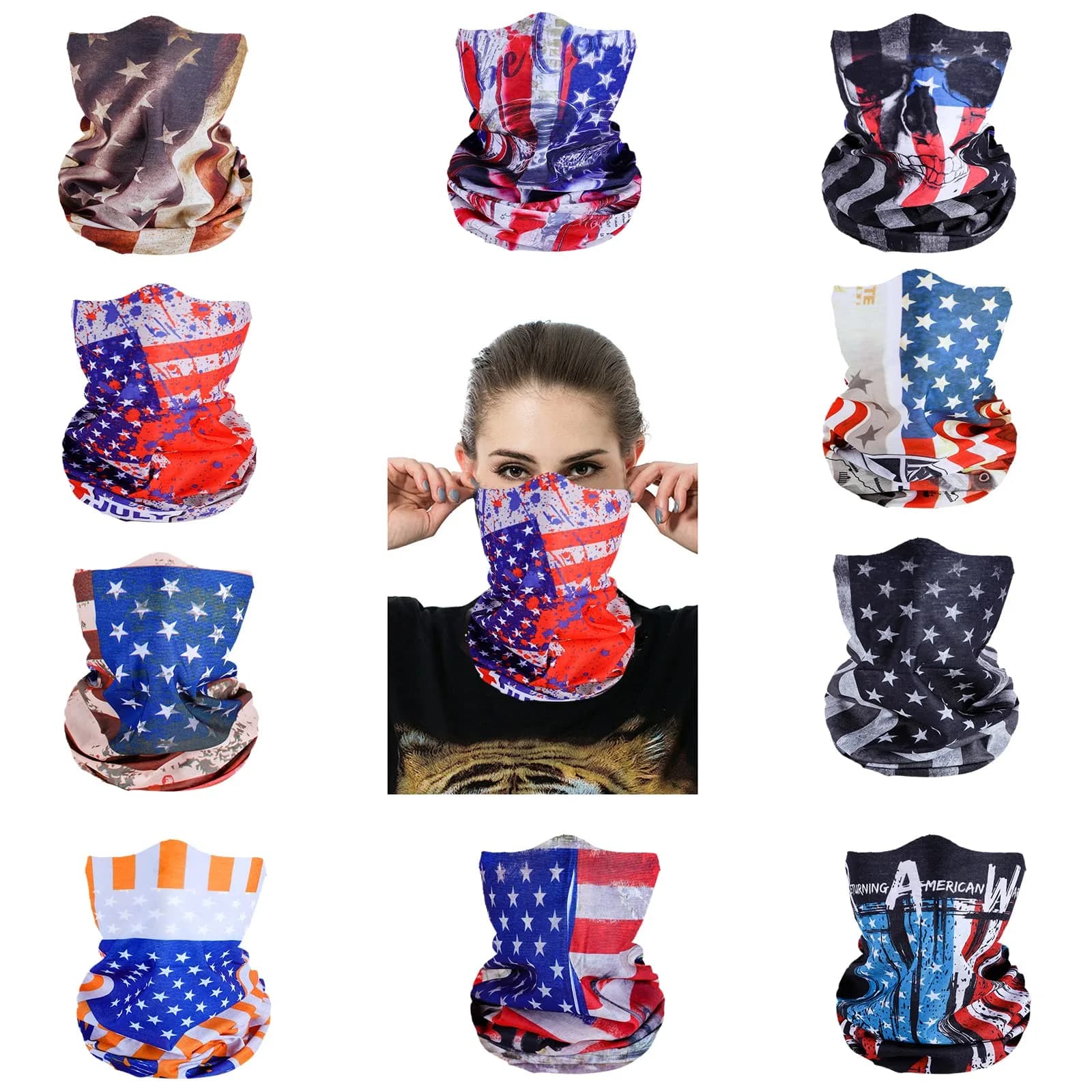 Cutewing American Flag Neck Gaiter Masks (10-Pack) | Breathable Polyester Microfiber for Sports & Outdoors