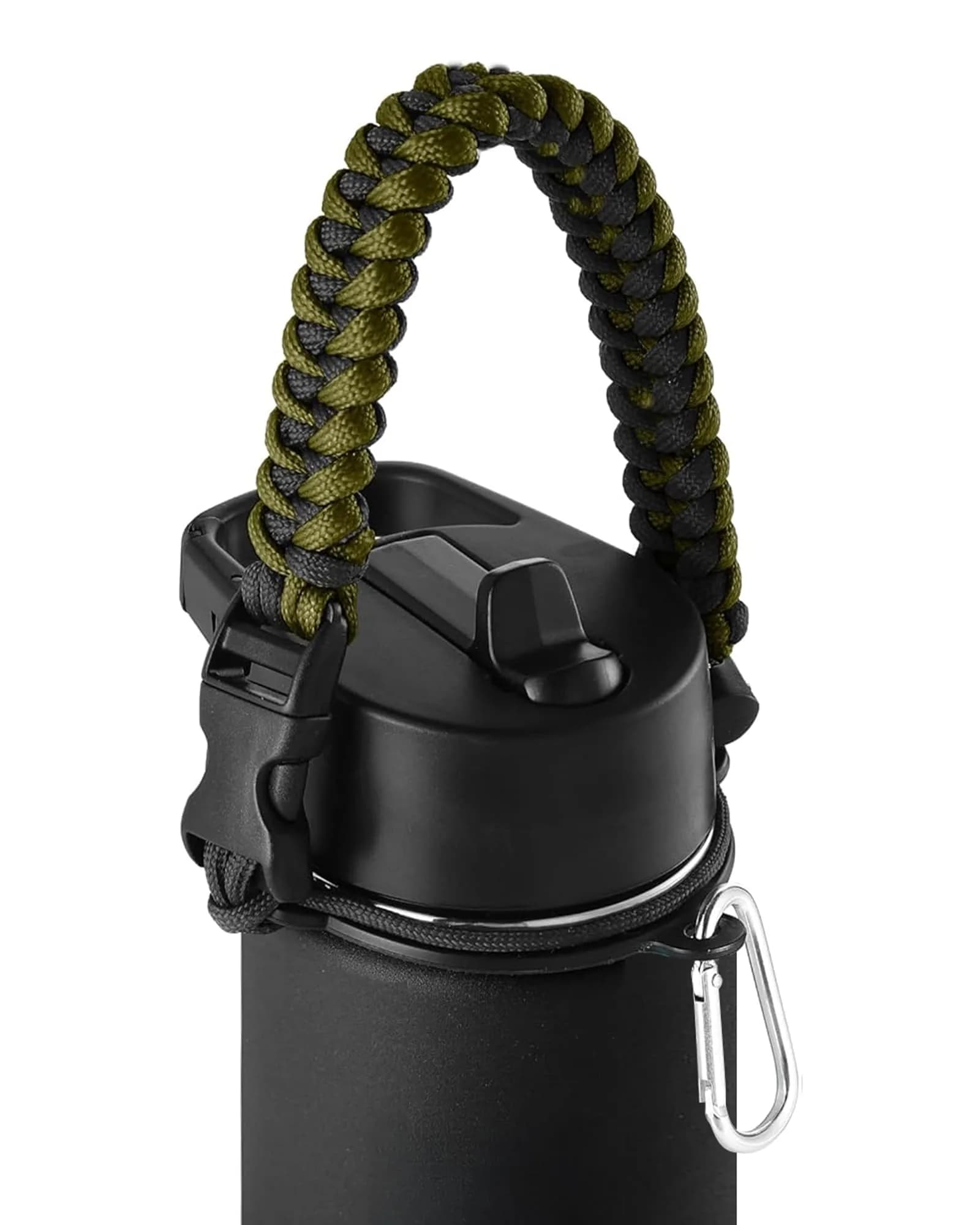 IRON °FLASK Paracord Handle for Wide Mouth Water Bottles - Olive Green | Built-in Survival Tools
