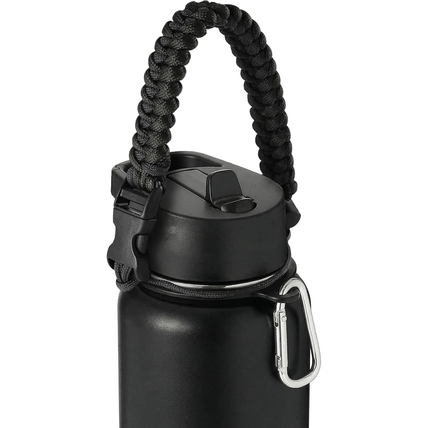 IRON °FLASK Paracord Handle for Wide Mouth Water Bottles - Midnight Black | Fits 10-64 Oz Bottles
