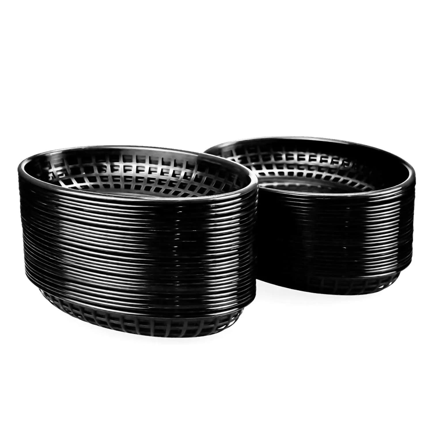 Kingrol Black Oval Fast Food Baskets, 50 Pack 22.6cm (8.8") x 14.4cm (5.6") | Food Serving Tray for Sandwiches, Burgers, Nachos, Fries, Plastic Storage Basket Bin - main product image