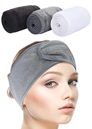 SINLAND Adjustable Spa Facial Headband 3 Pack Multicolor | Soft Microfiber Hair Wrap with Magic Tape thumbnail 1