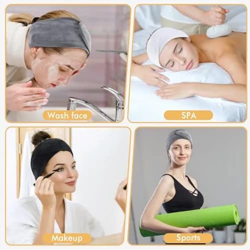 SINLAND Adjustable Spa Facial Headband 3 Pack Multicolor | Soft Microfiber Hair Wrap with Magic Tape thumbnail 4