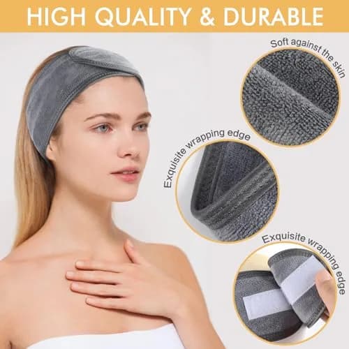 SINLAND Adjustable Spa Facial Headband 3 Pack Multicolor | Soft Microfiber Hair Wrap with Magic Tape thumbnail 2
