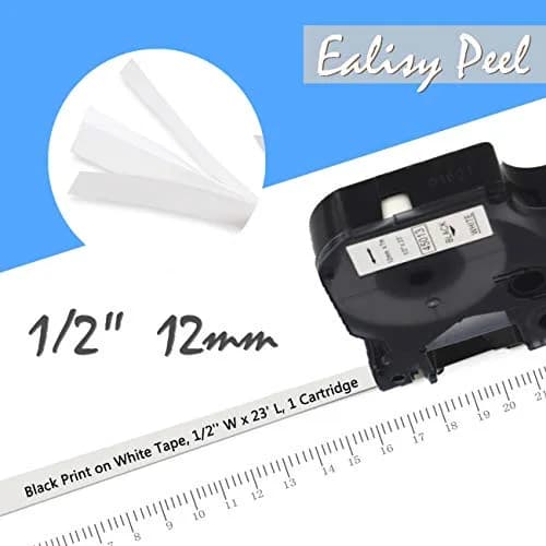 LabelPros Compatible Dymo D1 Label Tape 7-Pack | 12mm (1/2") x 7m (23ft) Black on White, Clear, Blue, Red, Yellow, Green, White on Black thumbnail 4