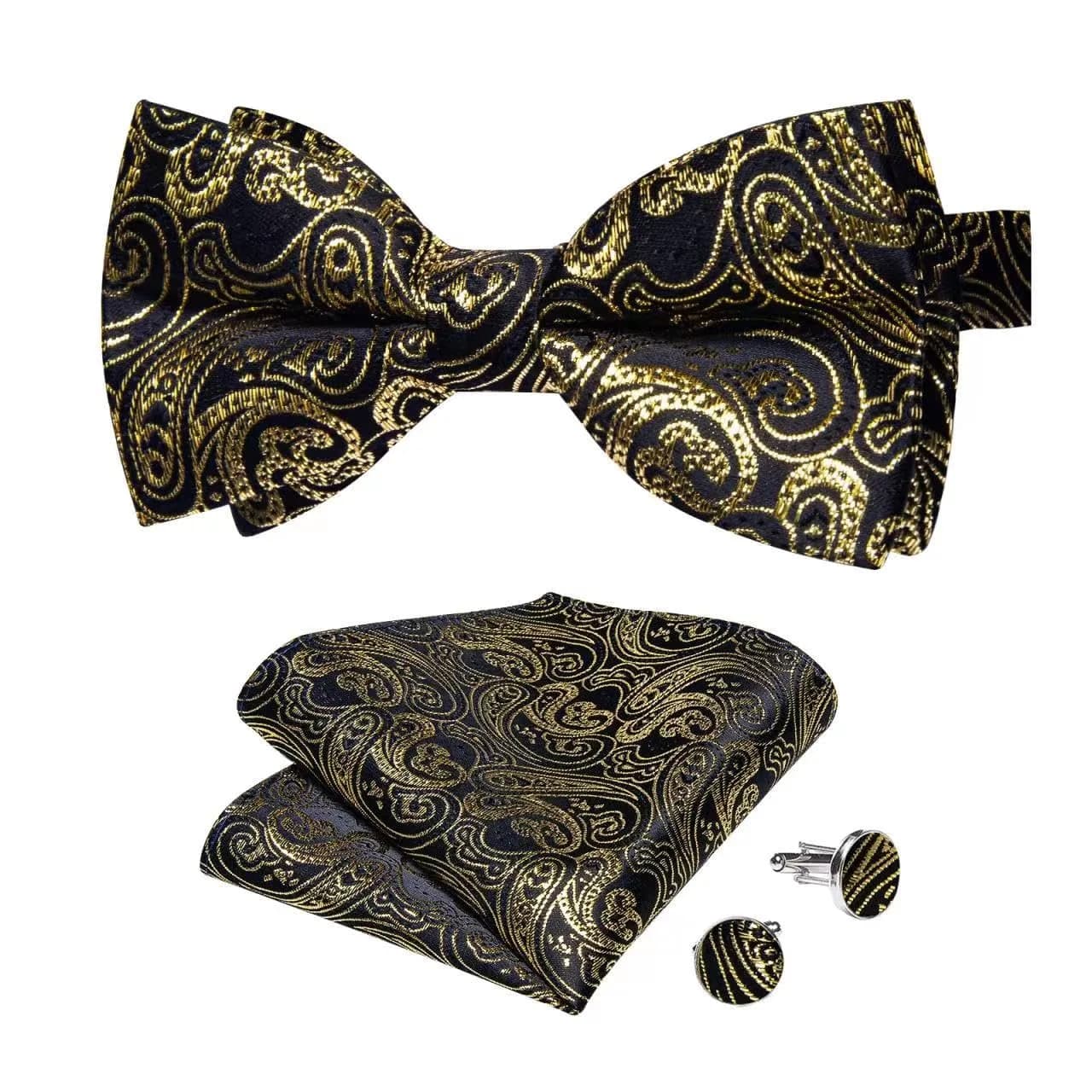 DiBanGu Silk Bow Tie Pre Tied Bowtie Set for Men In Gift Box, Gold | Adjustable Classic Pattern - main product image