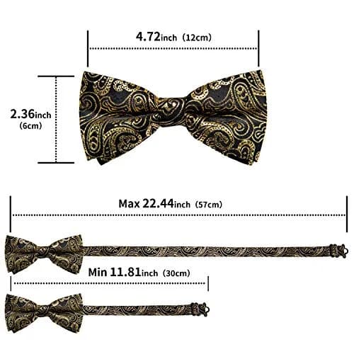 DiBanGu Silk Bow Tie Pre Tied Bowtie Set for Men In Gift Box, Gold | Adjustable Classic Pattern thumbnail 4