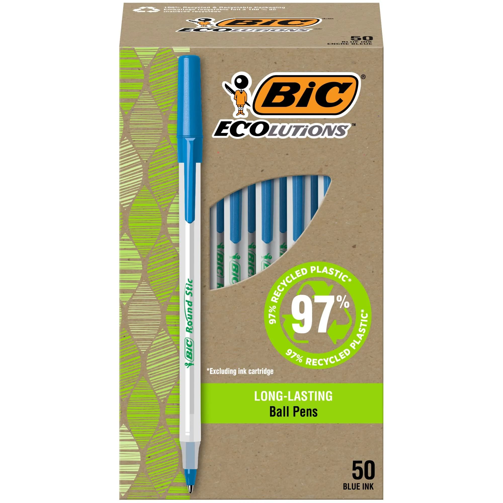 BIC Ecolutions Round Stic Ballpoint Pens, Medium Point (1.0mm), 50-Count Pack, Black Ink | Smooth Writing for Students & Office — Black