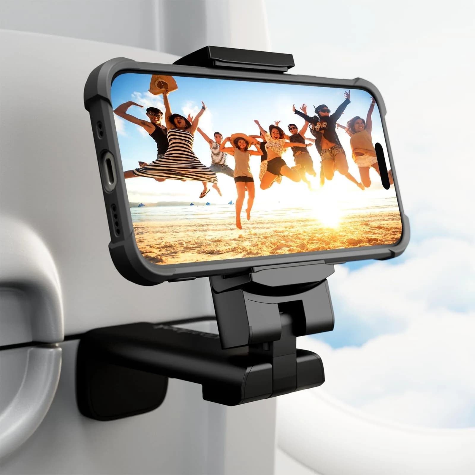 Klearlook Universal Airplane Phone Holder 2 Pack Pink | Rotatable Mount for Tray Table & Desk, Hands-Free Adjustable Stand — Black