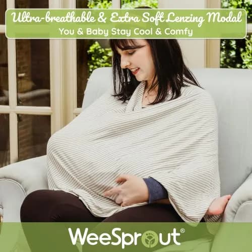WeeSprout Nursing Cover Grey Stripe 54x27 Inch | Soft Breathable Lenzing Modal Poncho for Breastfeeding thumbnail 3