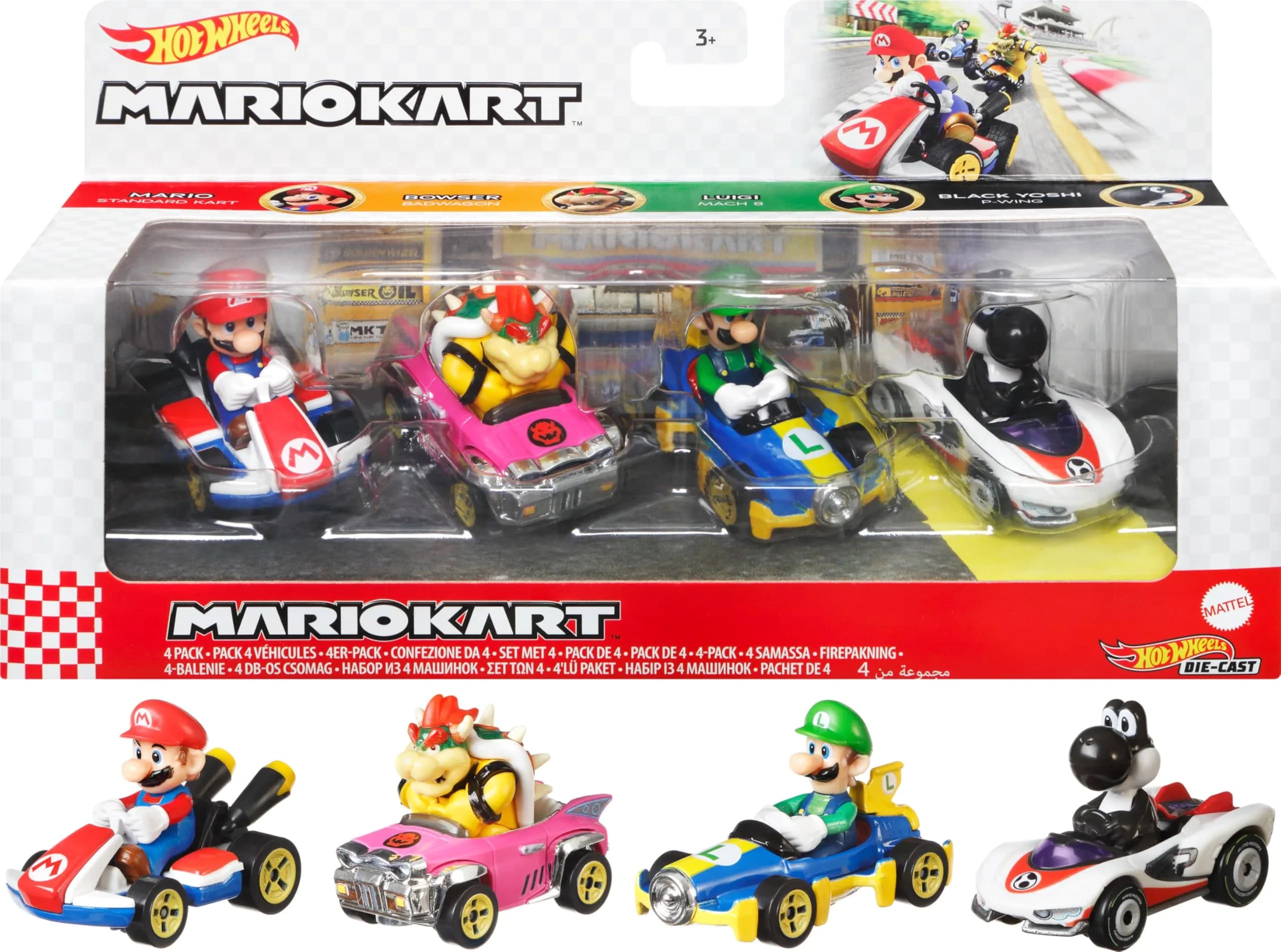 Hot Wheels Mario Kart Set of 4 Die-Cast Toy Cars | 1:64 Scale Replica for Kids 3+ - main product image