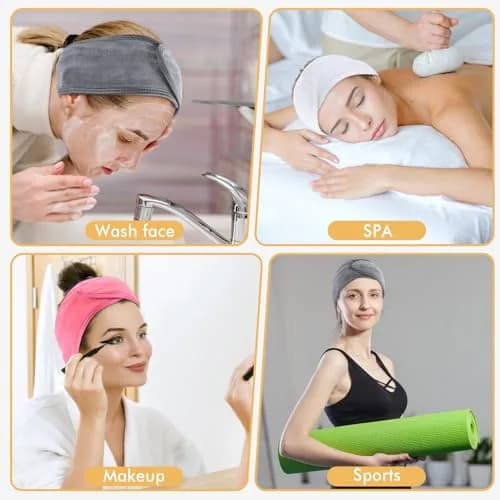 SINLAND Adjustable Spa Facial Headband 3 Pack Multicolor | Soft Microfiber Hair Wrap with Magic Tape for Face Washing, Yoga, Sports thumbnail 4