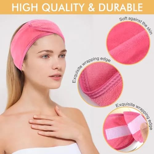 SINLAND Adjustable Spa Facial Headband 3 Pack Multicolor | Soft Microfiber Hair Wrap with Magic Tape for Face Washing, Yoga, Sports thumbnail 2