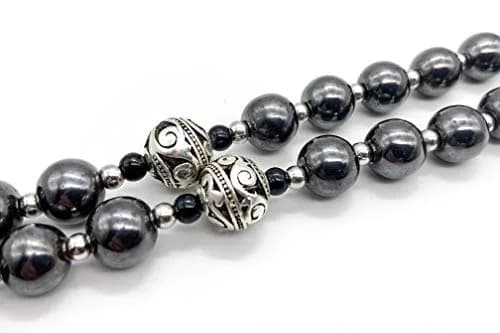 Nazareth Store Hematite Rosary Black Stone Beads Necklace Metal Cross Miraculous Medal 50cm (20") | Spiritual Prayer Meditation thumbnail 6