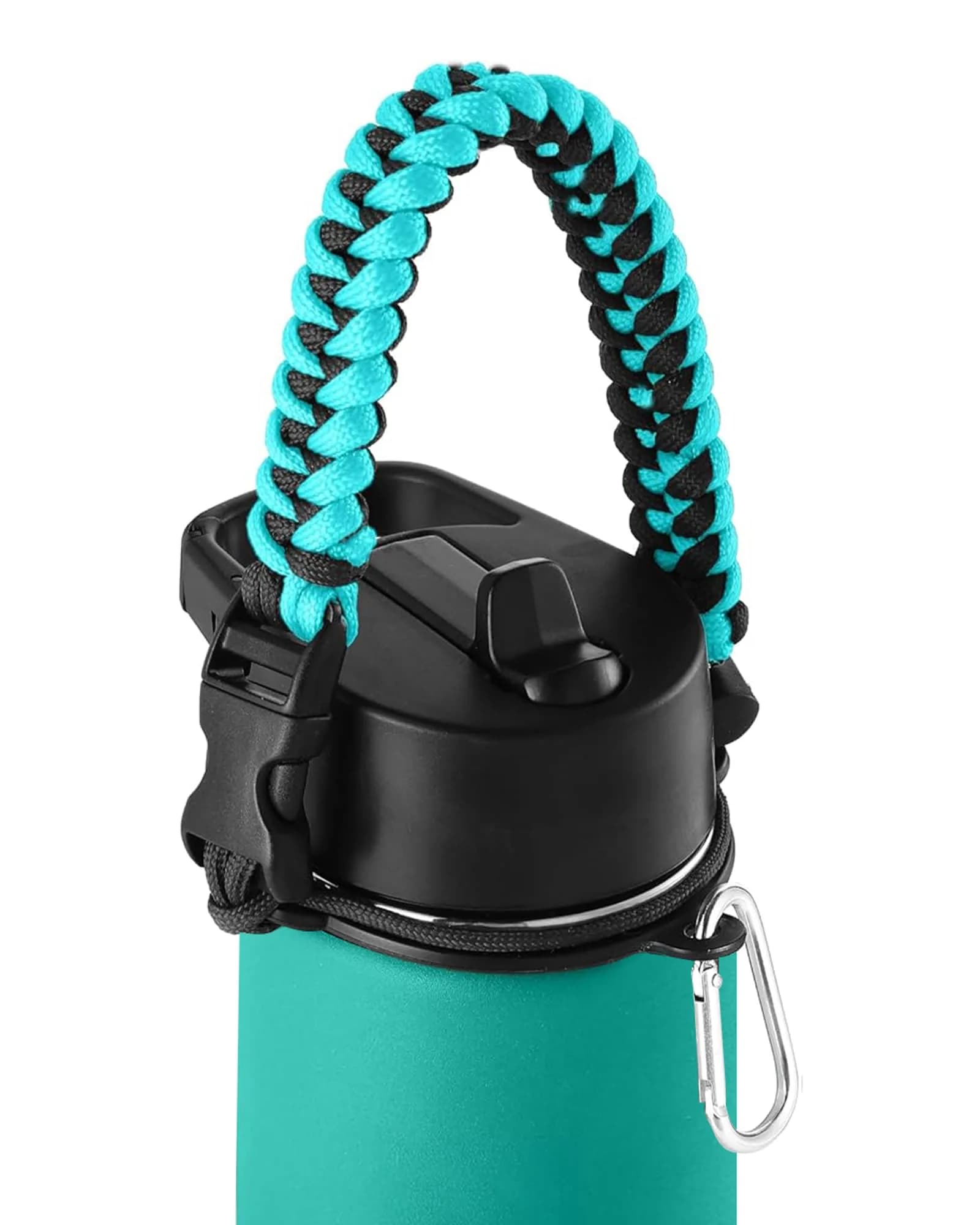 IRON °FLASK Paracord Handle for Wide Mouth Bottles | Durable Carry Strap with Carabiner & Survival Kit — Aquamarine / One Size