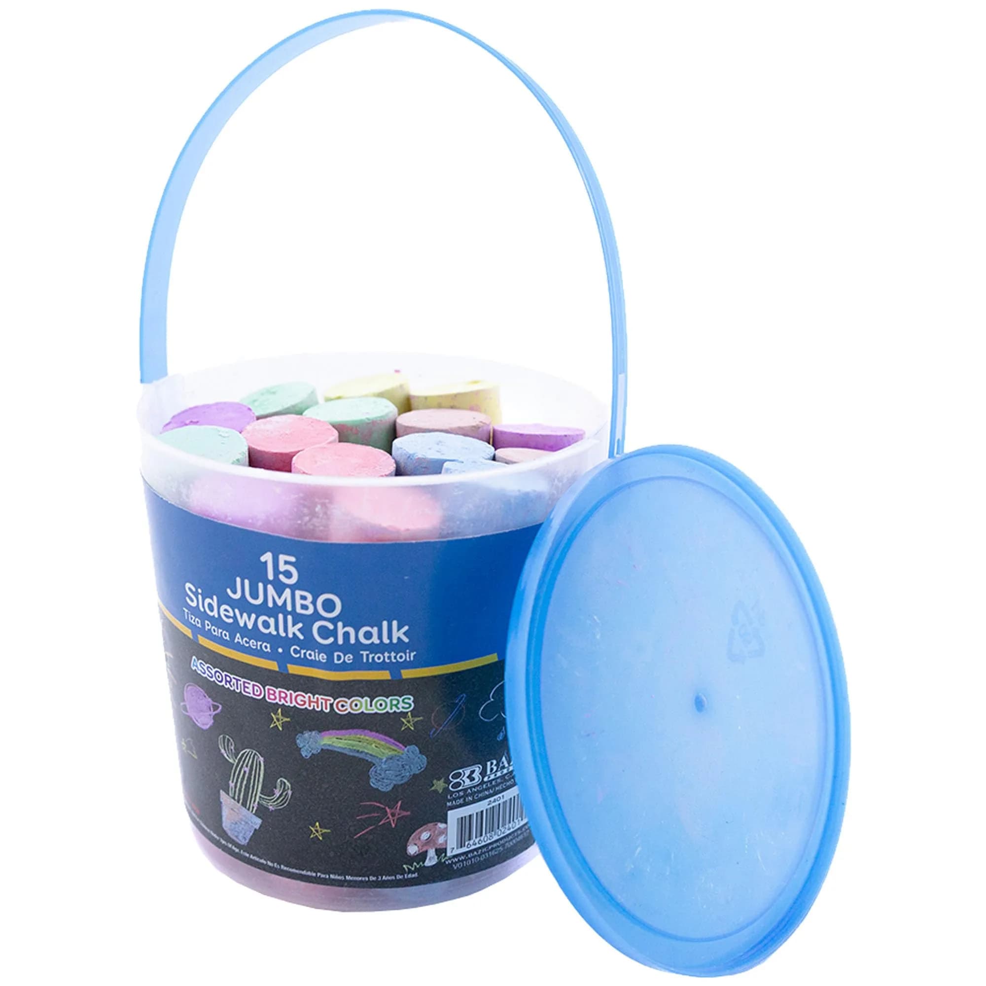 BAZIC Jumbo Color Chalks (15/Bucket) | Vibrant, Soft & Non-Toxic Classroom Chalk — Assorted Colors