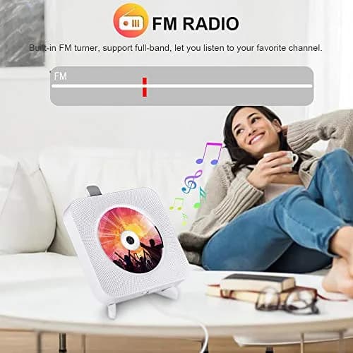 Qoosea Portable CD Player with Bluetooth Wall Mountable Home Audio Boombox 1 Disc, 540g (1.19 lb) | FM Radio, HiFi Speakers, Remote Control thumbnail 5
