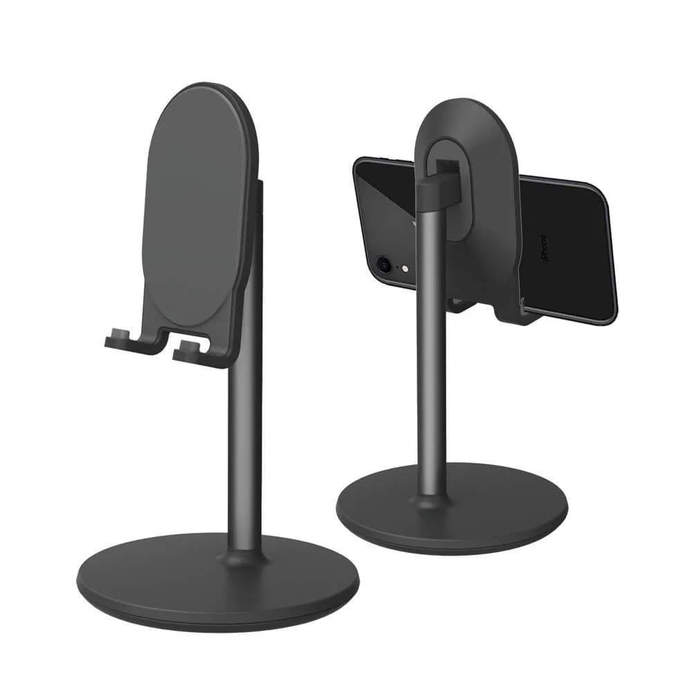 Bright Stone Pink Adjustable Phone Stand for Desk | Compatible with 4"-12.9" Phones/Tablets/iPhone/iPad/Switch — Black
