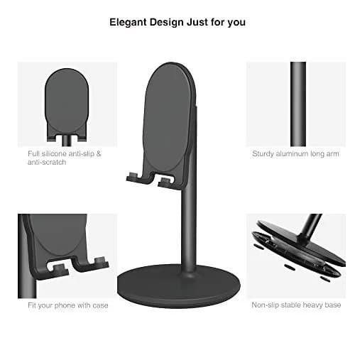 Bright Stone Adjustable Phone Stand for Desk, Black | Compatible with 4"-12.9" Phones/Tablets/iPhone/iPad/Switch thumbnail 7