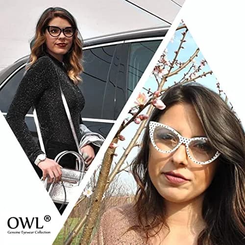 OWL Cat Eye Glasses for Women Vintage - Black White Polka Dots Frame Clear Lens | Small Fit Retro Style thumbnail 6