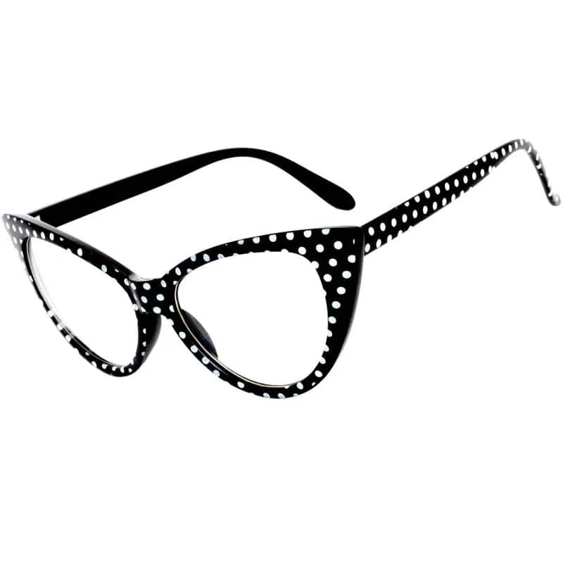OWL Cat Eye Glasses for Women Vintage - Black White Polka Dots Frame Clear Lens | Small Fit Retro Style thumbnail 3