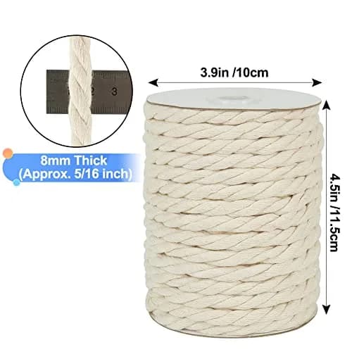 Tenn Well 8mm Macrame Cord 18m (59 Feet) Beige 3-Ply Twisted Cotton Rope | Crafting & Wall Hangings thumbnail 7