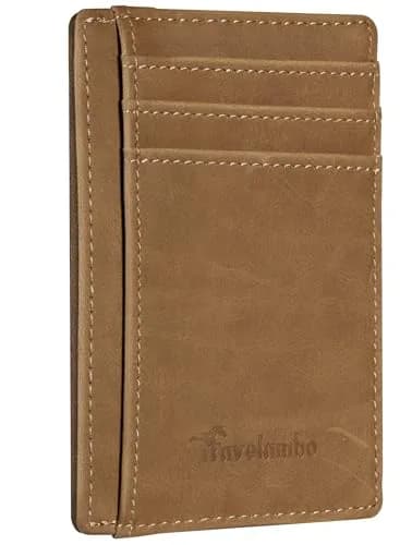 Travelambo Slim Wallet Front Pocket Minimalist Leather RFID Blocking Medium Size thumbnail 1