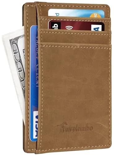 Travelambo Slim Wallet Front Pocket Minimalist Leather RFID Blocking Medium Size thumbnail 7