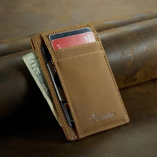 Travelambo Slim Wallet Front Pocket Minimalist Leather RFID Blocking Medium Size thumbnail 2