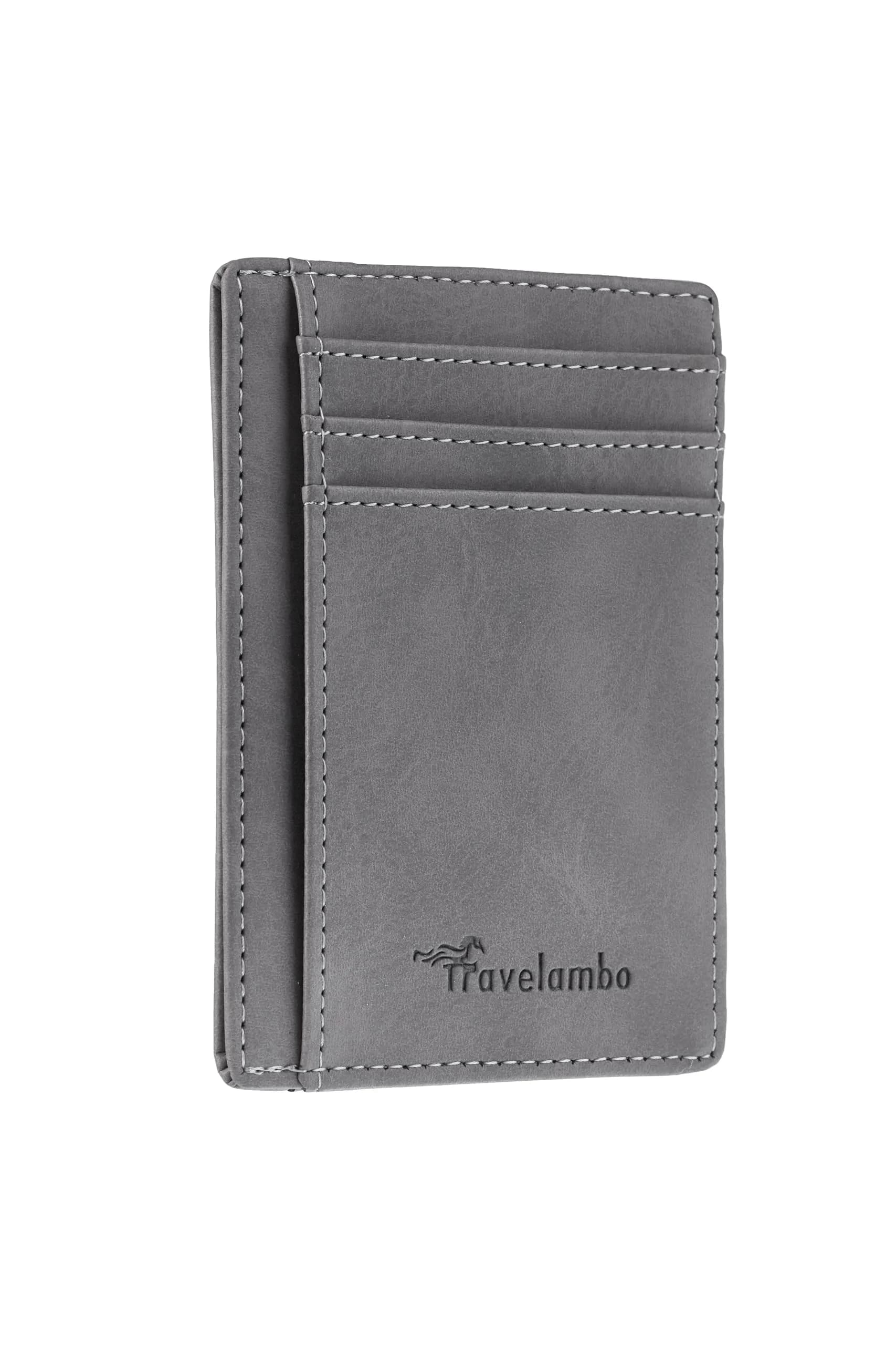 Travelambo Slim Wallet Front Pocket Minimalist Leather RFID Blocking Medium Size — CH Grey Light