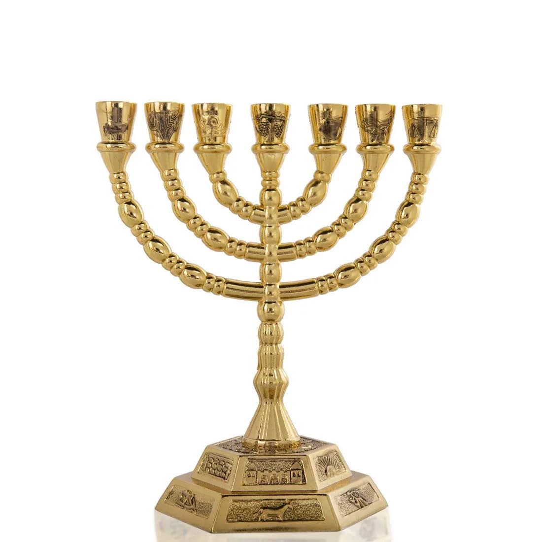 YU FENG 7-Branch Hanukkah Menorah Candle Holder 11cm (4.3 inch) | Religious Tabletop Decor — Light Gold