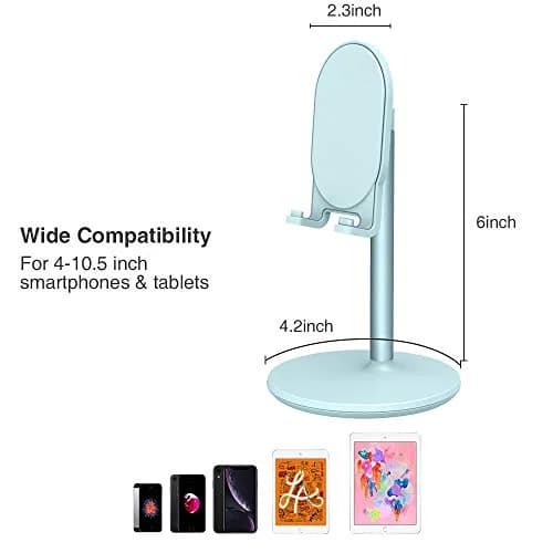 Bright Stone Adjustable Phone Stand for Desk, Compatible with 4"-12.9" Phones/Tablets/iPhone/iPad/Switch (Blue) | Stable Aluminum Alloy Bracket thumbnail 4