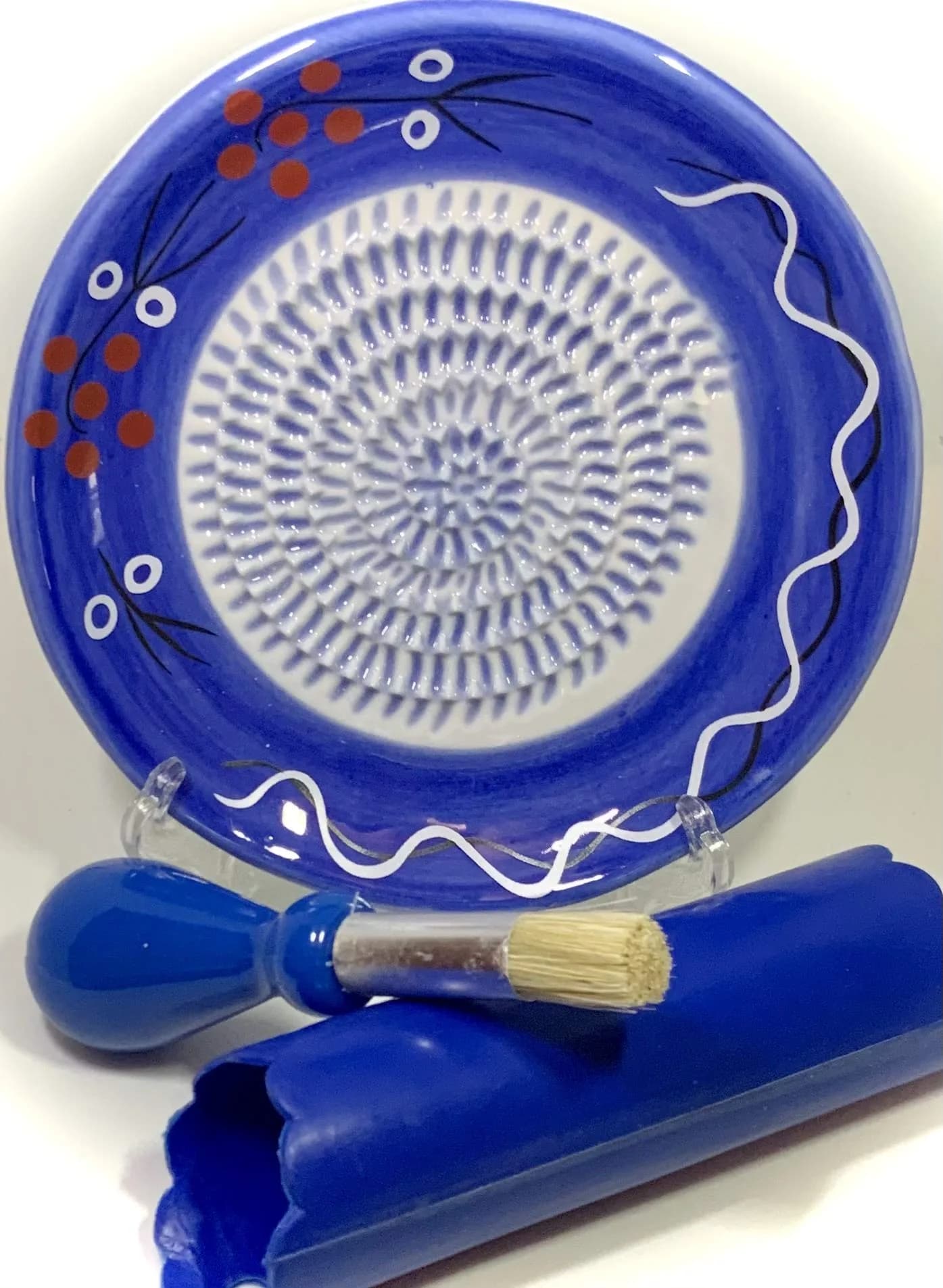 BonCera Premium Ceramic Garlic Grater Plate Set - Cherry Line on Blue | Safe, Durable & Versatile - main product image