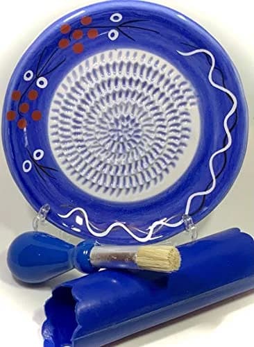 BonCera Premium Ceramic Garlic Grater Plate Set - Cherry Line on Blue | Safe, Durable & Versatile thumbnail 1