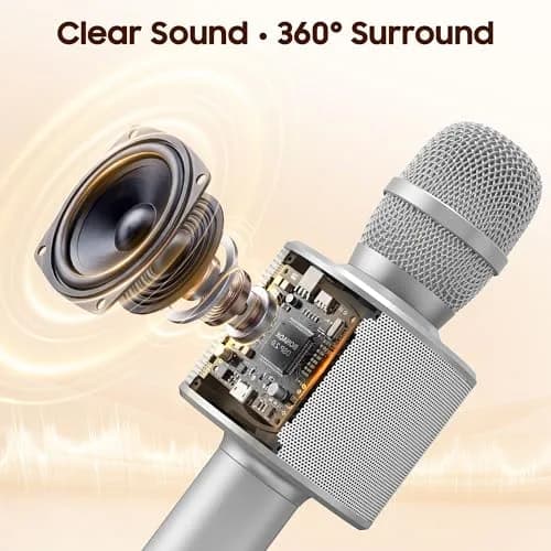 BONAOK Bluetooth Karaoke Microphone Silver | Portable Handheld Mic for Adults & Kids thumbnail 2
