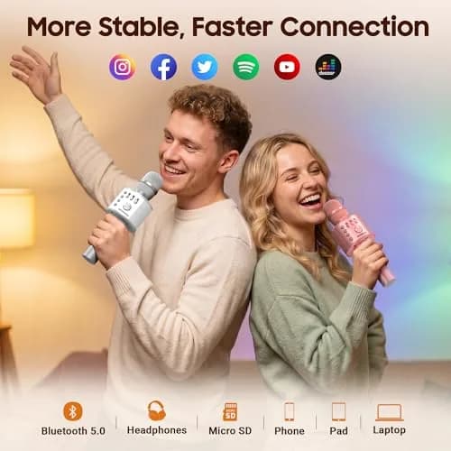 BONAOK Bluetooth Karaoke Microphone Silver | Portable Handheld Mic for Adults & Kids thumbnail 3