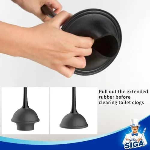 MR.SIGA Toilet Plunger and Bowl Brush Combo for Bathroom Cleaning, Black | Heavy Duty Rubber Plunger & Nylon Brush thumbnail 5