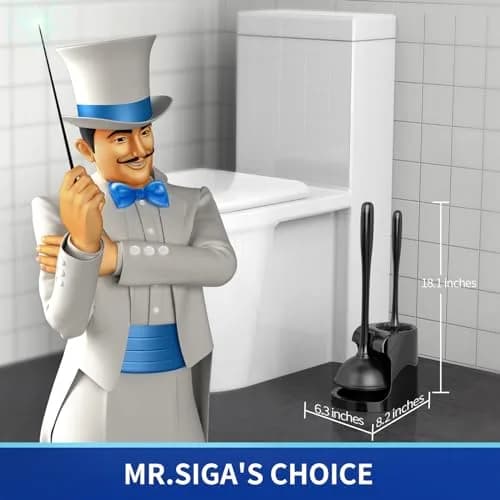 MR.SIGA Toilet Plunger and Bowl Brush Combo for Bathroom Cleaning, Black | Heavy Duty Rubber Plunger & Nylon Brush thumbnail 2