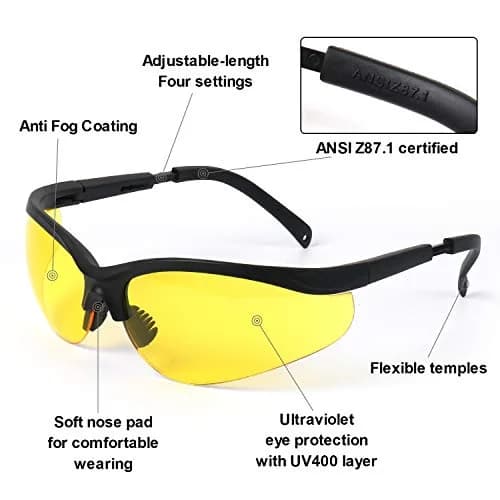 LaneTop Shooting Glasses For Men and Women, Impact-Resistant Yellow Lens, ANSI Z87.1, UV400, Anti-Fog, Hard Shell Case thumbnail 5