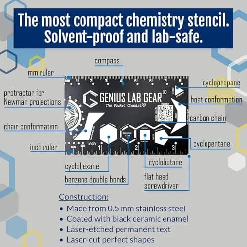 Genius Lab Gear Pocket Chemist Organic Chemistry Stencil 3 Inch Metal Ruler | Compact, Durable & Precision thumbnail 6