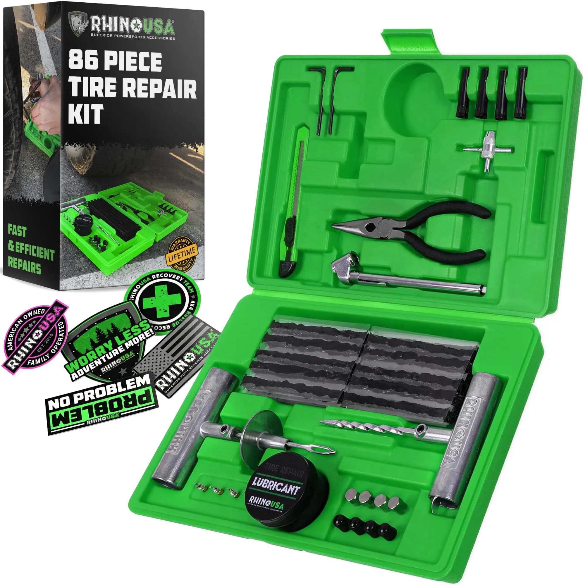 Rhino USA 86-Piece Tire Repair Kit | Heavy Duty Tubeless Tire Plug Kit with Metal Tools & 60 Plugs