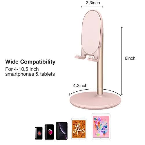 Bright Stone Pink Adjustable Phone Stand for Desk | Compatible with 4"-12.9" Phones/Tablets/iPhone/iPad/Switch thumbnail 4