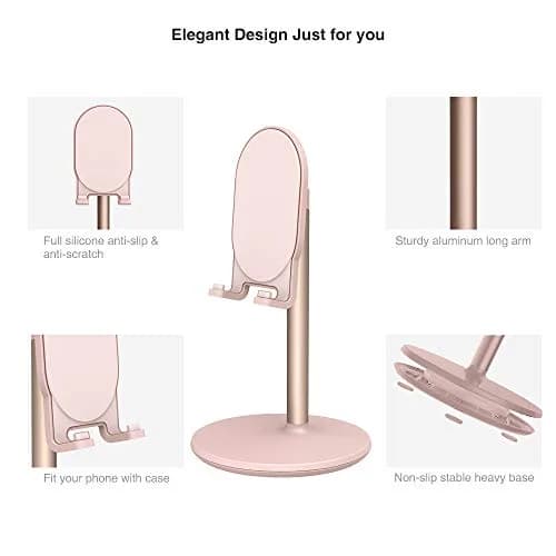 Bright Stone Pink Adjustable Phone Stand for Desk | Compatible with 4"-12.9" Phones/Tablets/iPhone/iPad/Switch thumbnail 6