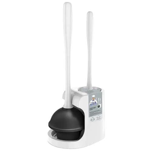MR.SIGA Toilet Plunger and Bowl Brush Combo for Bathroom Cleaning, White | Heavy Duty & Space Saving thumbnail 1
