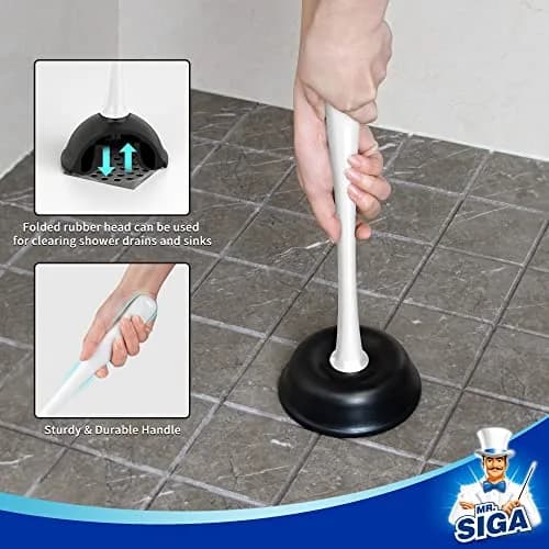 MR.SIGA Toilet Plunger and Bowl Brush Combo for Bathroom Cleaning, White | Heavy Duty & Space Saving thumbnail 5
