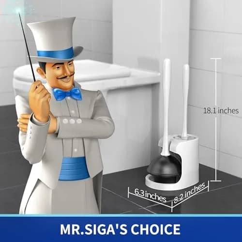 MR.SIGA Toilet Plunger and Bowl Brush Combo for Bathroom Cleaning, White | Heavy Duty & Space Saving thumbnail 2