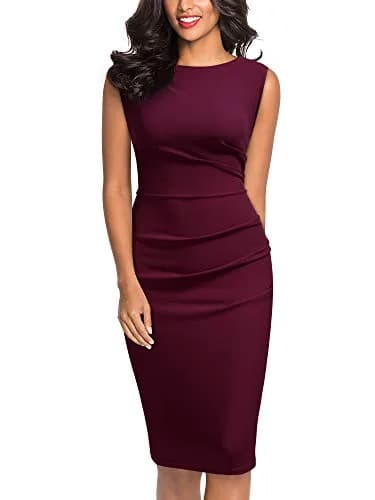 Miusol Women's Retro Ruffle Style Slim Work Pencil Dress Burgundy | Classic Office & Party Wear thumbnail 1