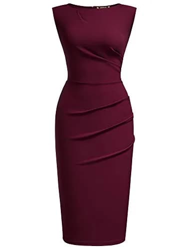 Miusol Women's Retro Ruffle Style Slim Work Pencil Dress Burgundy | Classic Office & Party Wear thumbnail 4