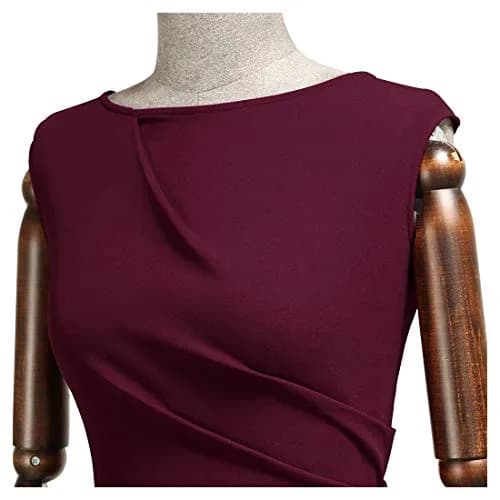 Miusol Women's Retro Ruffle Style Slim Work Pencil Dress Burgundy | Classic Office & Party Wear thumbnail 6